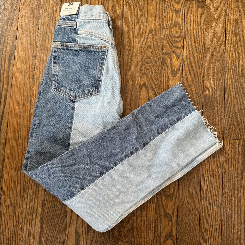 Mango Straight Leg Jeans - Dark Blue and Light Blue